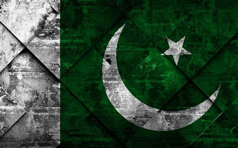 Download wallpapers Flag of Pakistan, 4k, grunge art, rhombus grunge ...