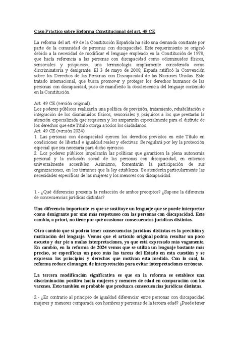 Caso Práctico sobre Reforma Constitucional del art 49 CE La reforma