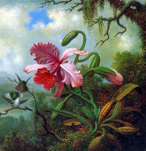 Orchid And Hummingbirds Near A Mountain Lake Detail By Martin