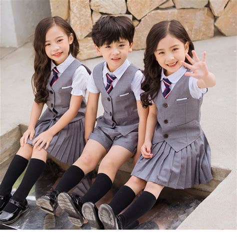 Newly Children School Uniform Top Pleated Skirt Vest Class Uniforms ...