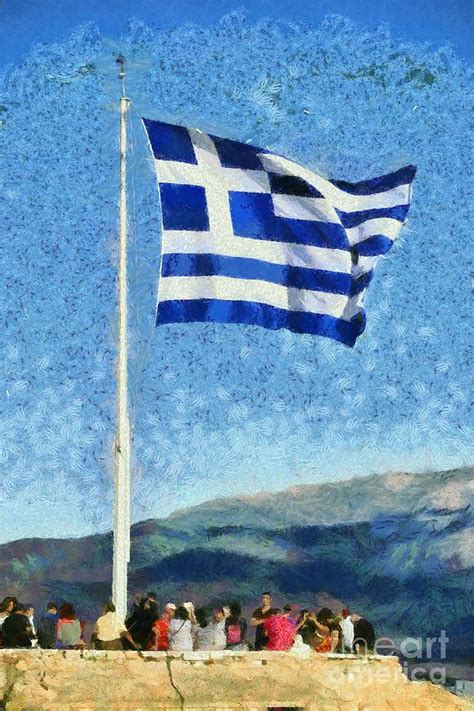 Greek flag in Acropolis of Athens Painting by George Atsametakis