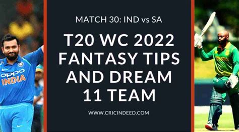 Dream11 Predictions Ind Vs Sa Match 30 Super 12 Group 2 Of T20 Wc