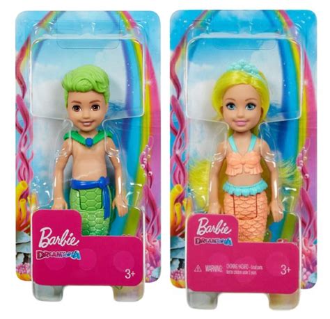 Conjunto de Bonecas Barbie Chelsea 16 cm Sereia Amarelo Tritão Verde Mattel