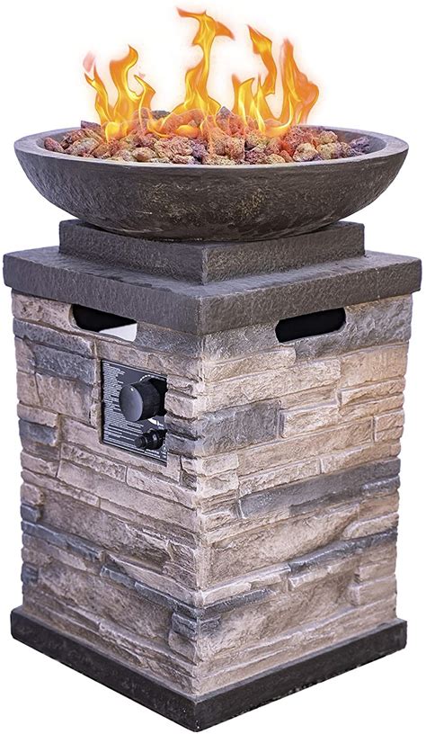 Propane Fire Bowl Column Realistic Look Fire Pit Heater Lava Rock