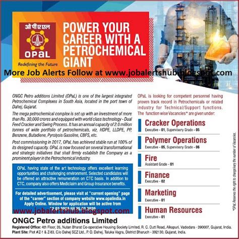 OPAL ONGC PETRO ADDITIONS LTD Job Vacancies For Technical Support