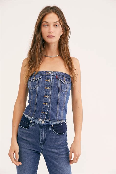 Free People Levi S Lace Up Denim Corset Top By Levi S In Blue Lyst