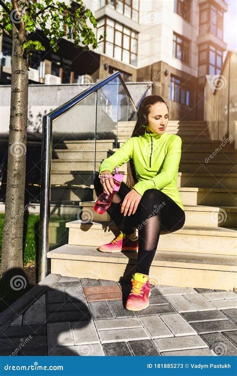 Young Woman In Trendy Sportswear Outdoors Stock Image Image Of Jump