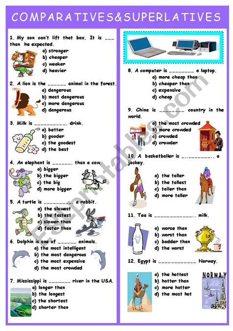 COMPARATIVES AND SUPERLATIVES TEST ESL Worksheet By Abut