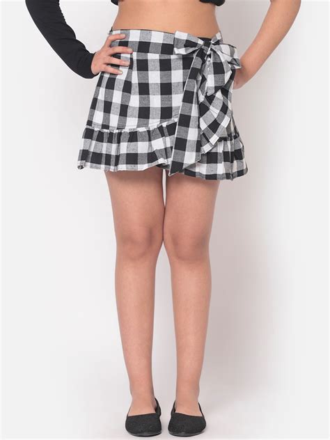 Buy Minos Girls Black And White Checked Wrap Mini Skirt Skirts For