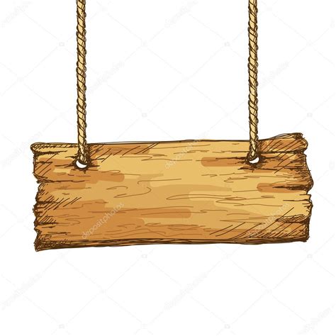 Hand Drawn Wooden Sign Board Hanging On Rope Stock Vector Image By