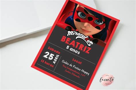 Ladybug Miraculous Convite Digital Produtos Elo7