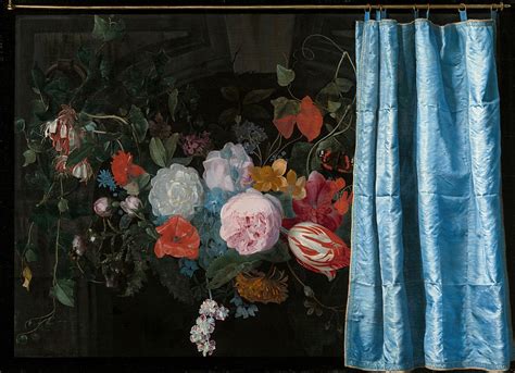 Trompe L Oeil Stillleben Mit Blumengirlande Und Vorhang 1658