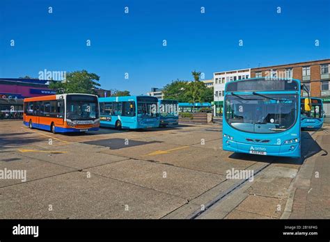 Single Decker Buses In Stevenage Bus Station During A Lull In Services