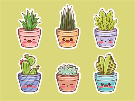 Conjunto De Dibujos Animados De Cactus Y Plantas Suculentas Lindas