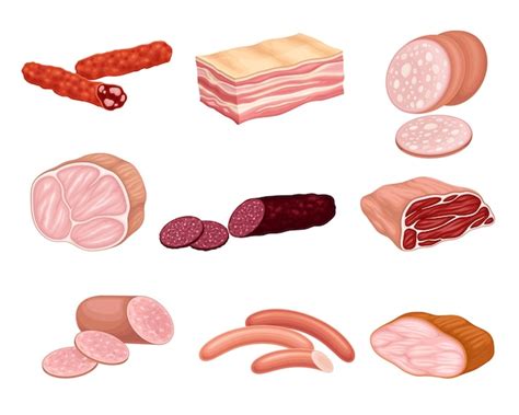 Premium Vector Meat Products With Salami Bacon And Sausage Vector Set