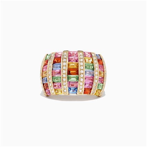 Effy Watercolors 14k Yellow Gold Multi Sapphire And Diamond Ring 4 48 T