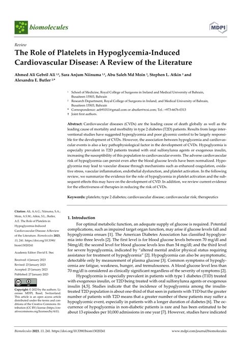 Pdf The Role Of Platelets In Hypoglycemia Induced Cardiovascular