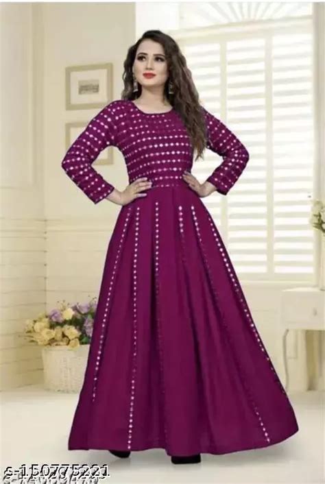 womens viscose rayon embroidered flared gown party wear kurta anarkali ...