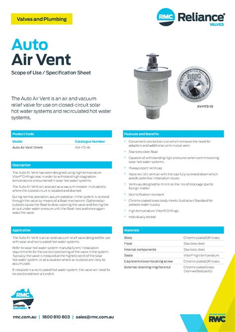 Auto Air Vent – RMC Reliance Valves