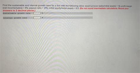 Solved Find The Sustainable And Internal Growth Rates For A Chegg