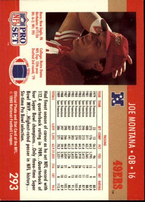 1990 Pro Set 293 Joe Montana Nm Mt