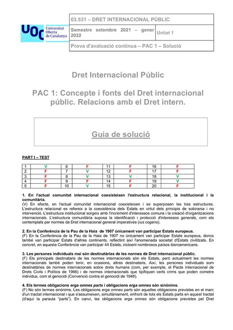 Guia De Soluci Pac Dret Internacional P Blic Semestre