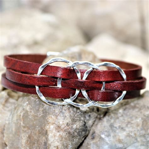 Leather Interlocking Infinity Circle Bracelet Triple Eternity Weave