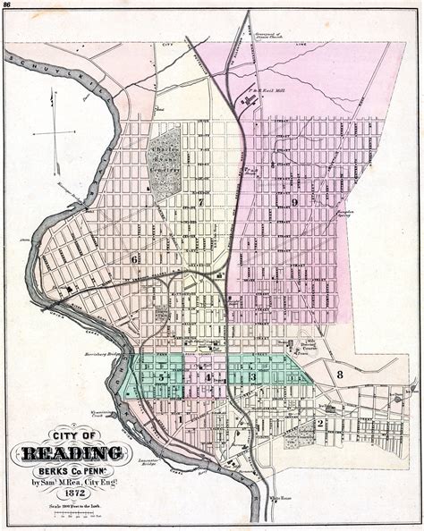 City Street Map Of Reading Pa Reading Map Print, Reading Map Poster