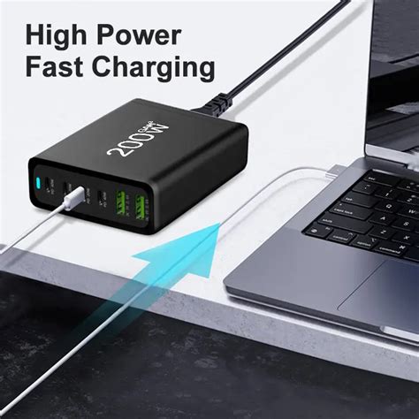 200w Fast Pd Gan Usb C Hub Multiport Travel Adapter 6 In 1 High Power