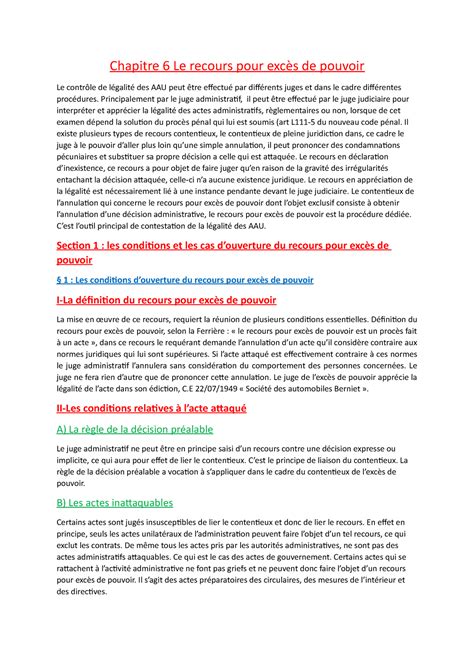 Chapitre Notes De Cours Chapitre Le Recours Pour Exc S De