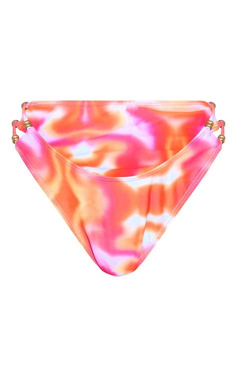 Pink Abstract Print High Leg Bikini Bottoms Swimwear Prettylittlething Usa