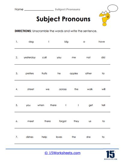 Subject Pronouns Worksheets 15 Worksheets Library