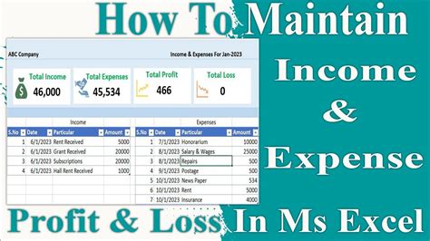 How To Maintain INCOME EXPENSE With PROFIT LOSS In Excel YouTube