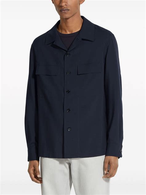 Zegna Alba Oasi Cashmere Overshirt In Navy Blue Modesens