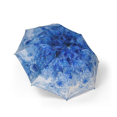 blue floral umbrella cobalt botanical print waterproof pongee rain gear