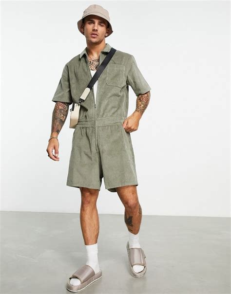 ASOS DESIGN Boilersuit In Khaki Cord Green Boiler Suit Coverall Men