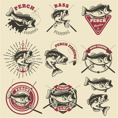 Set Of Bass Fishing Emblem Templates On White Backgroun Stock Vector