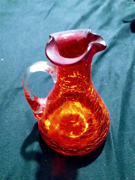 Vintage Crackle Blenko Retro Orange Red Pilgrim Art Glass Etsy