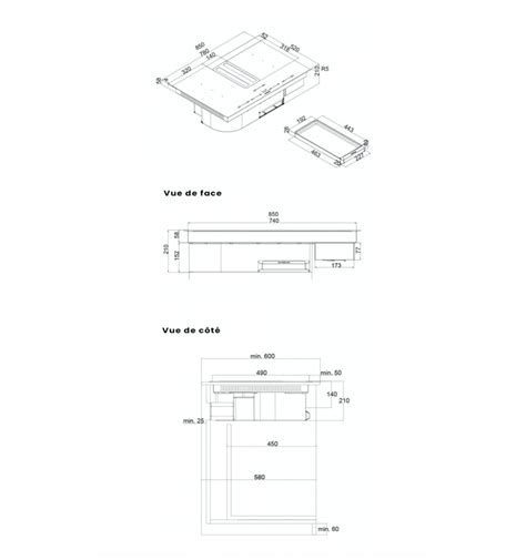 Hotte Plan De Travail Silverline Flow Max 78cm Avec Kit Installation Arriere Inox Verre Noir