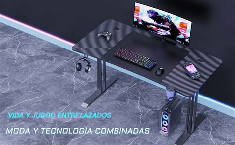 HLFURNIEU Escritorio Gamer Computadora Ergonómica 160 x 70 cm Gaming