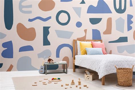 Blue And Neutral Abstract Shapes Wallpaper Mural Hovia Hovia