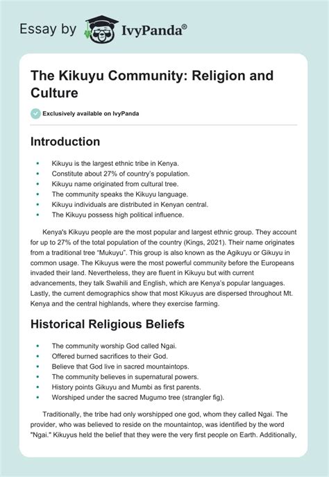 The Kikuyu Community: Religion and Culture - 2319 Words | Essay Example