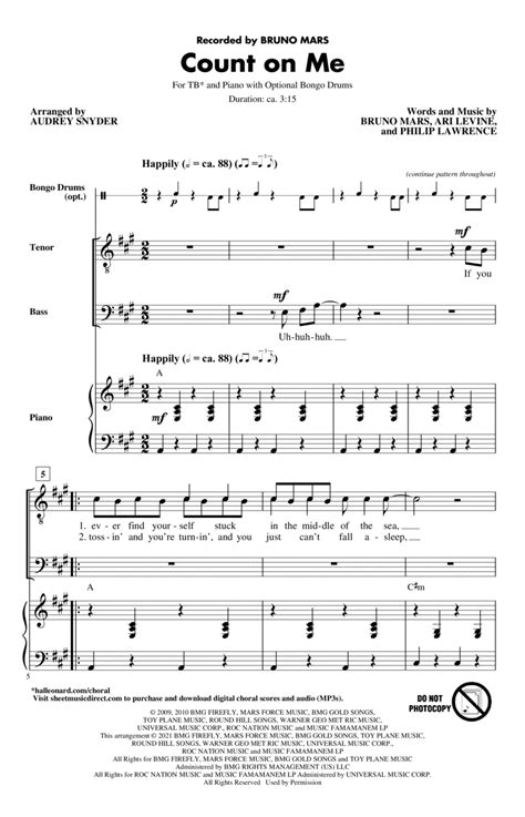 Count On Me Arr Audrey Snyder By Bruno Mars Tb Digital Sheet Music Sheet Music Plus