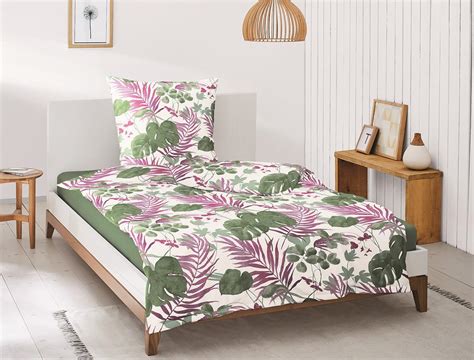 Irisette Capri Mako Satin Bettwäsche 135x200 Blätter Gräser grün lila