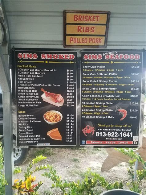 Menu At Sims Smoked Barbecue Seafood Seffner