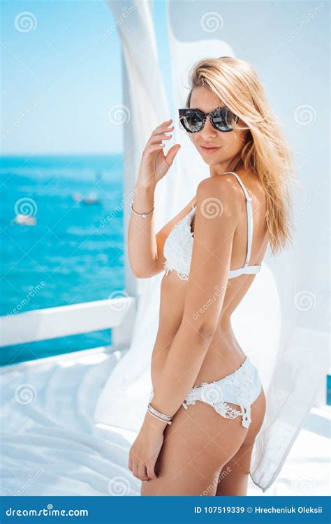 Beautiful Woman In White Bikini Stock Image Image Of Lifestyle