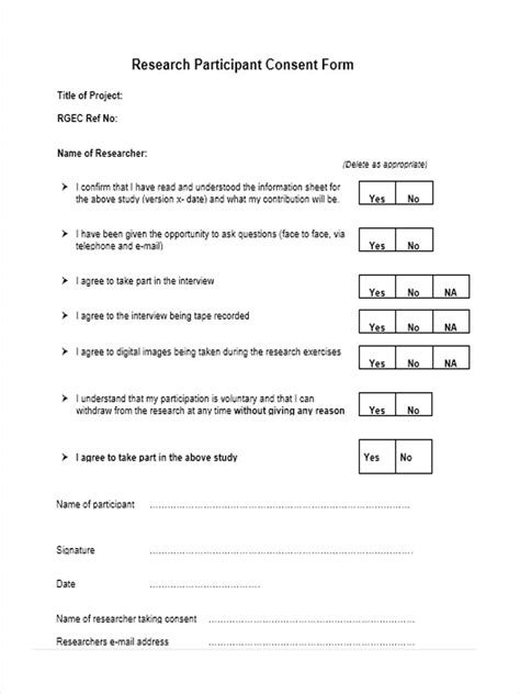 Free Research Consent Forms In Pdf Ms Word