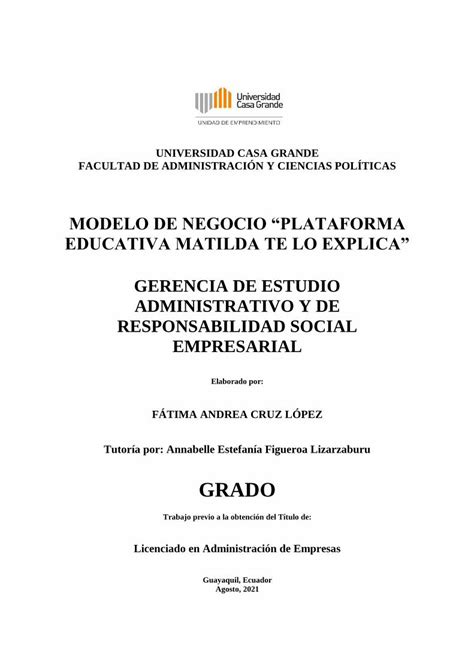 PDF MODELO DE NEGOCIO PLATAFORMA EDUCATIVA MATILDA TE PDFSLIDE NET