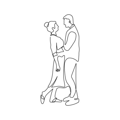 Romantic Hugging Couple Standing Face To Face One Line Art Man And Woman In Love Want To Kiss