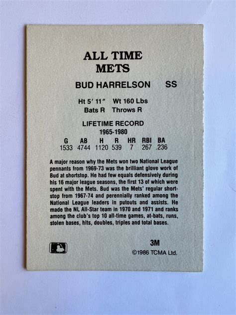 Tcma All Time New York Mets M Bud Harrelson Has Mlb Logo